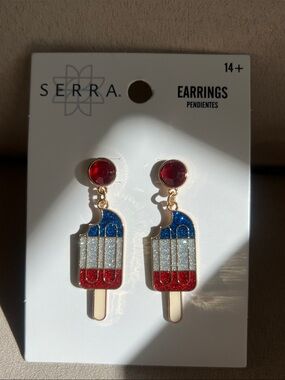 New Serra Red, White & Blue Enamel Popsicle Dangle Earrings